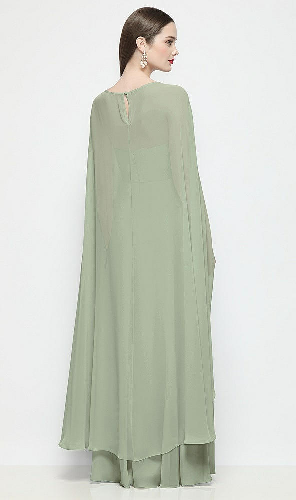 Back View - Sage High-Low Sheer Chiffon Cape
