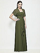 Side View Thumbnail - Olive Green Chiffon Flounce Cape