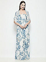 Front View Thumbnail - Cottage Rose Dusk Blue Floral Chiffon Flounce Cape