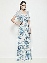 Side View Thumbnail - Cottage Rose Dusk Blue Floral Chiffon Flounce Cape