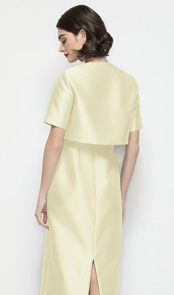 Back View - Butter Yellow Jewel Neck Cropped Satin Jacket
