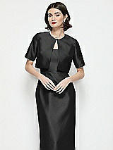 Front View Thumbnail - Black Jewel Neck Cropped Satin Jacket