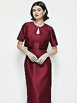 Front View Thumbnail - Cabernet Jewel Neck Cropped Satin Jacket