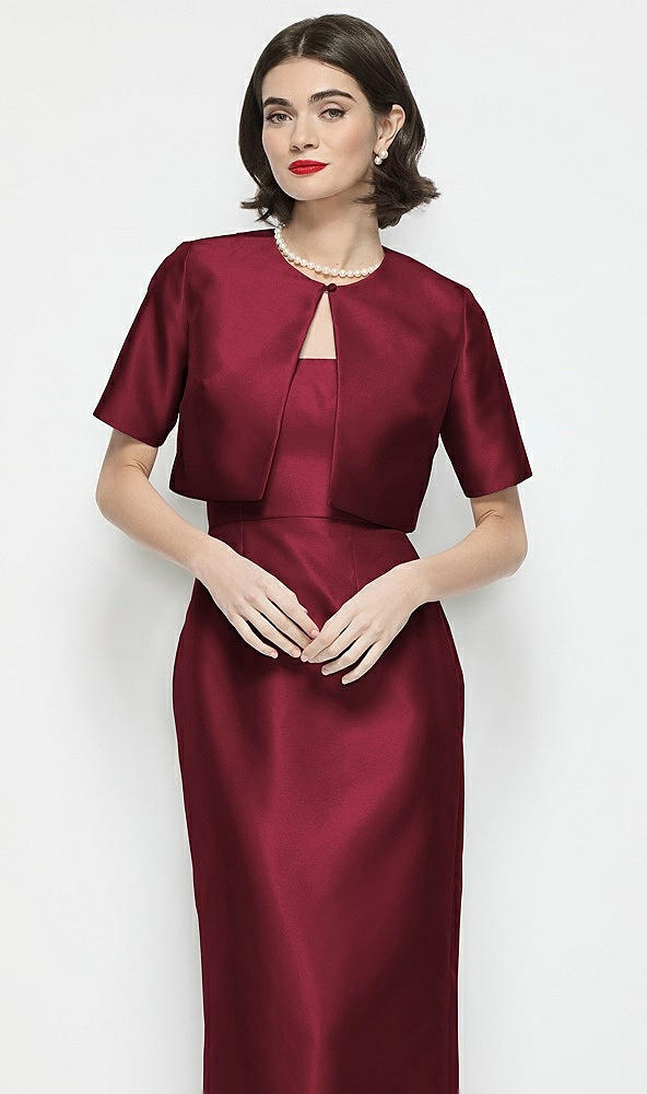 Front View - Cabernet Jewel Neck Cropped Satin Jacket
