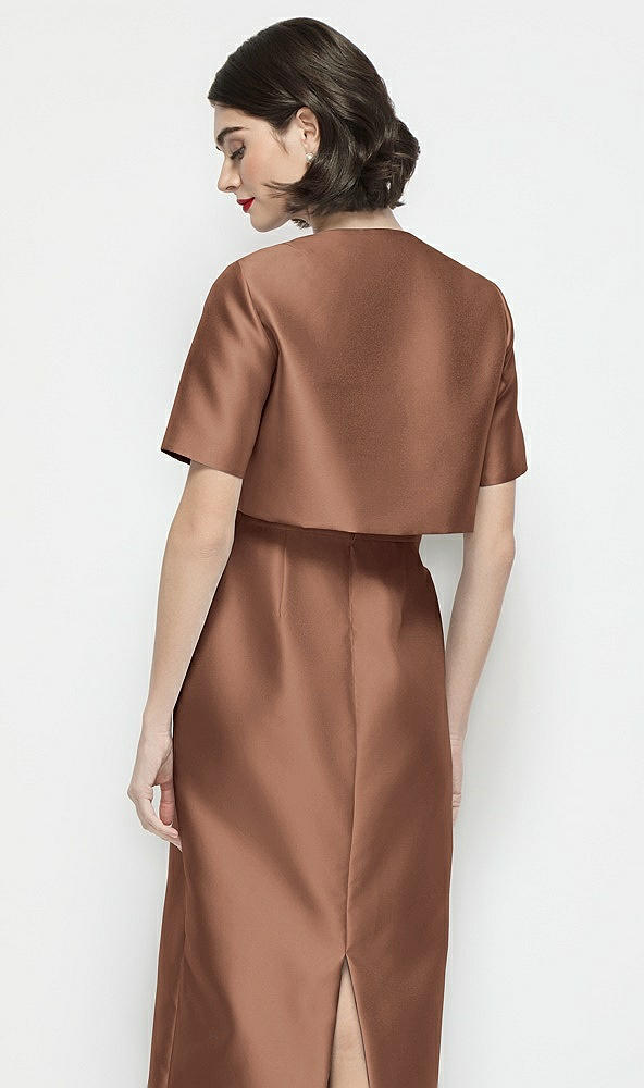 Back View - Cognac Jewel Neck Cropped Satin Jacket
