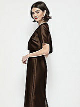 Side View Thumbnail - Espresso Jewel Neck Cropped Satin Jacket
