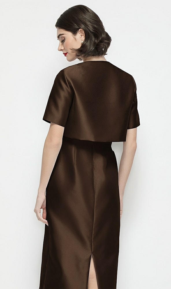 Back View - Espresso Jewel Neck Cropped Satin Jacket