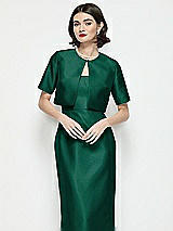 Front View Thumbnail - Hunter Green Jewel Neck Cropped Satin Jacket