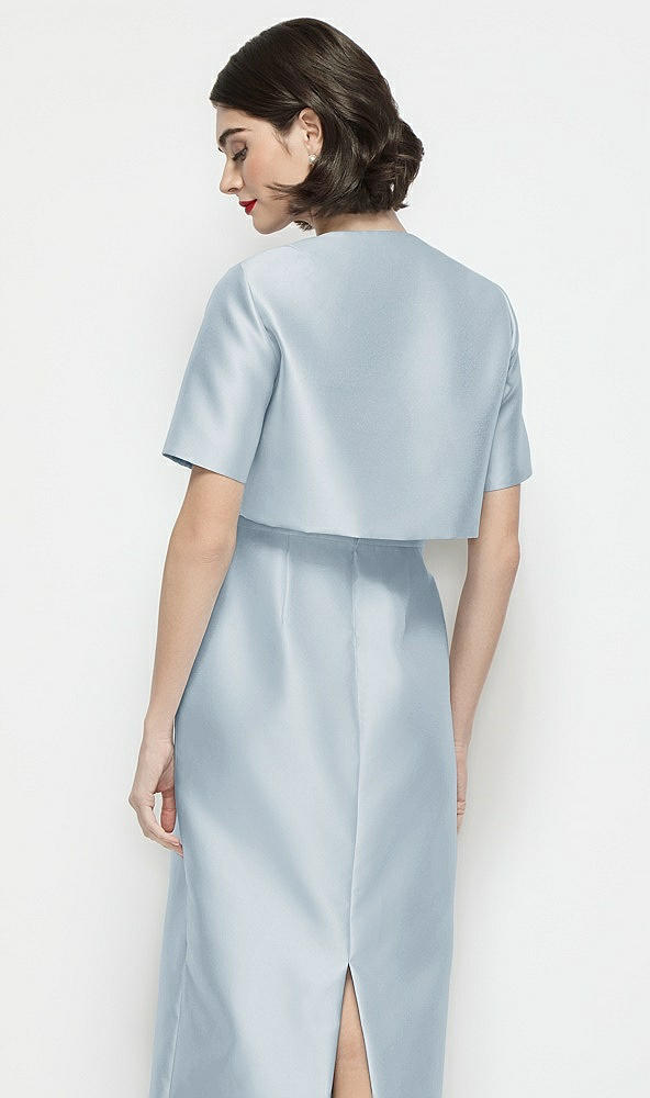 Back View - Mist Jewel Neck Cropped Satin Jacket