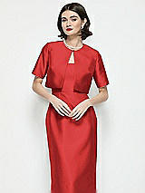 Front View Thumbnail - Poppy Red Jewel Neck Cropped Satin Jacket