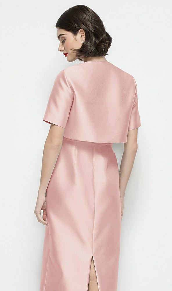 Back View - Rose Jewel Neck Cropped Satin Jacket
