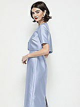 Side View Thumbnail - Sky Blue Jewel Neck Cropped Satin Jacket
