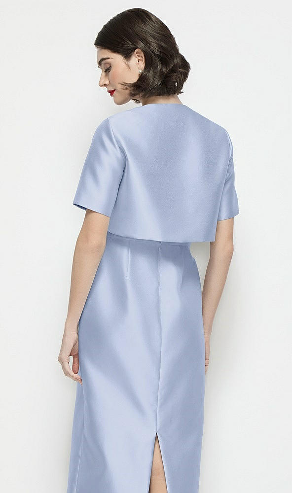 Back View - Sky Blue Jewel Neck Cropped Satin Jacket