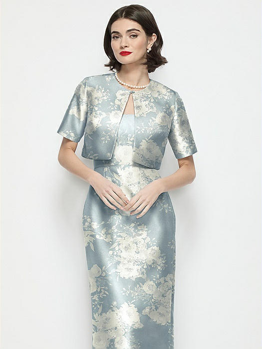 Jewel Neck Cropped Floral Satin Jacket