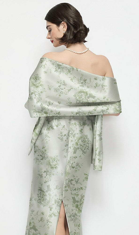 Back View - Sage Cottage Rose Floral Satin Wrap Stole