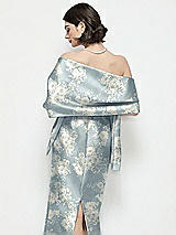 Rear View Thumbnail - Porcelain Blue Seraphina Floral Floral Satin Wrap Stole
