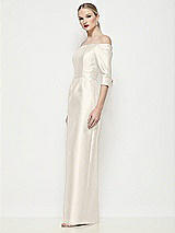 Side View Thumbnail - Ivory Off-the-Shoulder 3/4 Sleeve Column Satin Maxi Dress