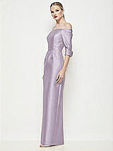 Side View Thumbnail - Lilac Haze Off-the-Shoulder 3/4 Sleeve Column Satin Maxi Dress