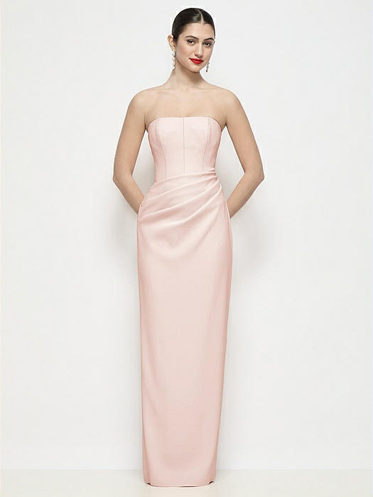 Strapless Asymmertical Drop Waist Corset Maxi Dress with Column Skirt