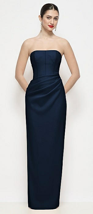Strapless Asymmertical Drop Waist Corset Maxi Dress with Column Skirt