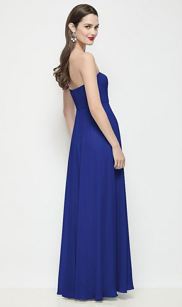 Back View - Cobalt Blue Strapless Chiffon Maxi Dress with Soft Circle Skirt