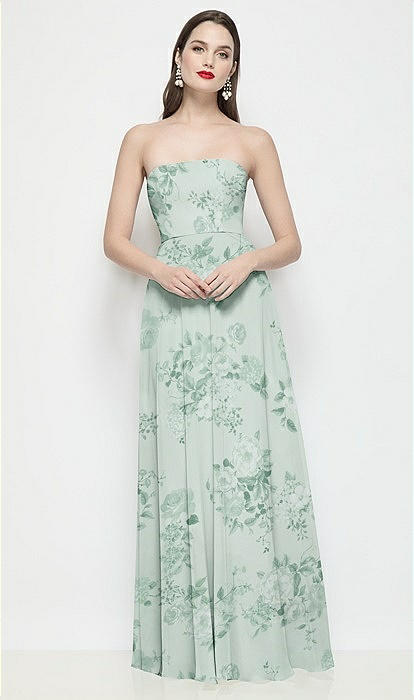 mint strapless bridesmaid dress Mac Duggal - Green Strapless Feather Bustier Gown with Embroidery main image 1