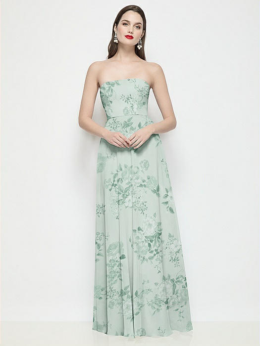 Strapless Chiffon Floral Maxi Dress with Soft Circle Skirt