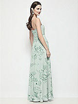 Rear View Thumbnail - Mint Green Floral Strapless Chiffon Floral Maxi Dress with Soft Circle Skirt