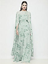 Front View Thumbnail - Mint Green Floral High-Low Sheer Floral Chiffon Cape