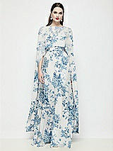Front View Thumbnail - Cottage Rose Dusk Blue High-Low Sheer Floral Chiffon Cape