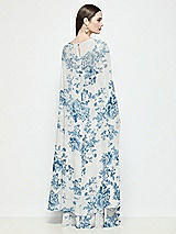 Rear View Thumbnail - Cottage Rose Dusk Blue High-Low Sheer Floral Chiffon Cape