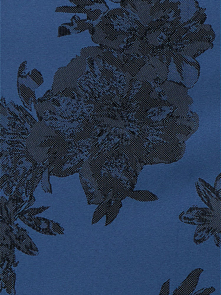 Front View - Soft Navy / Black Flocked Floral Satin Twill Fabric by the Yard