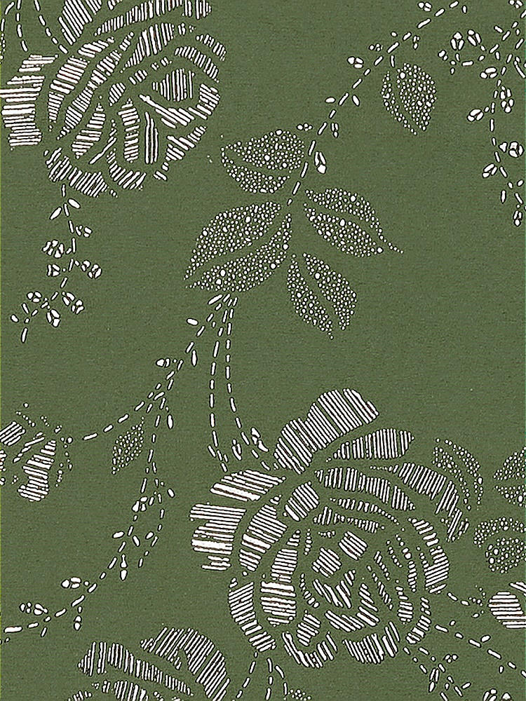 Front View - Olive / Gold Embossed Gilt Floral Satin Twill Fabric by the Yard