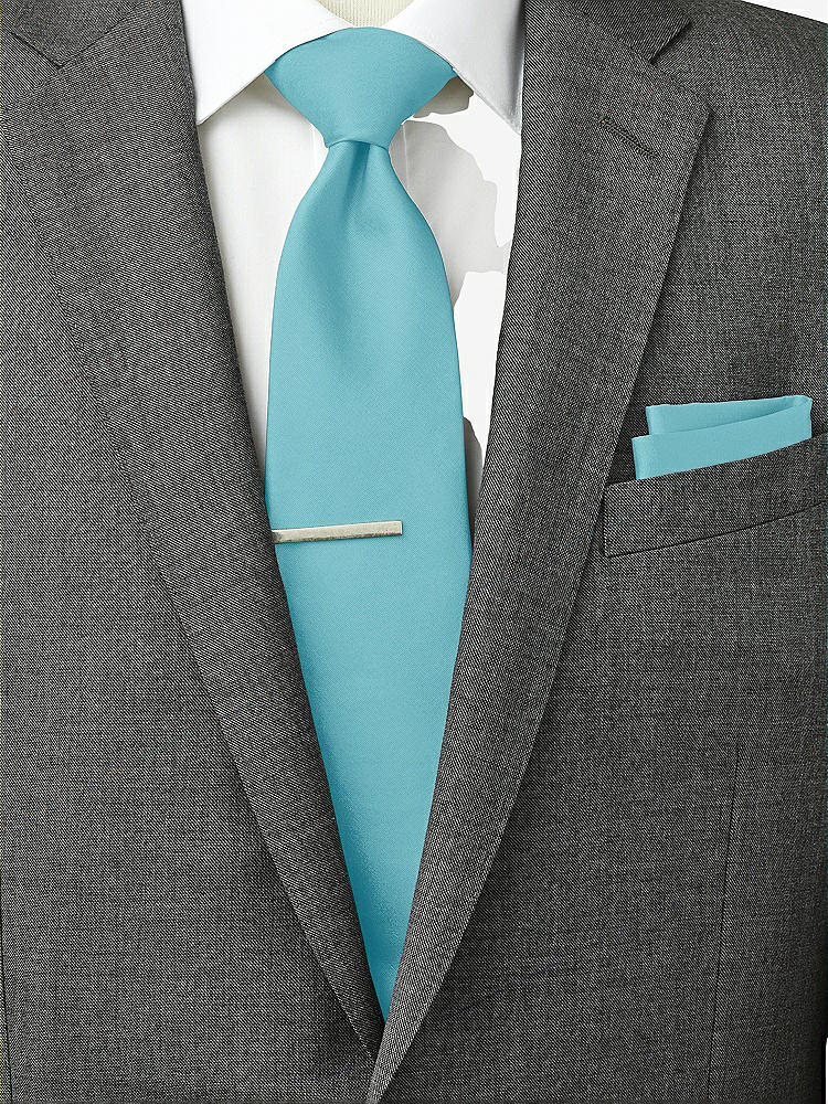 Back View - Aquamarine Peau de Soie Pocket Squares by After Six