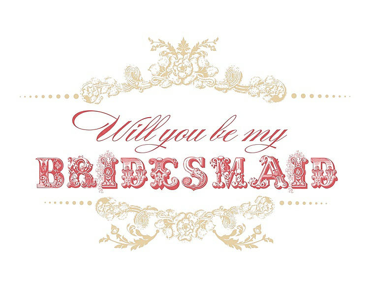 Front View - Ice Yellow & Perfect Coral Will You Be My Bridesmaid Card - Vintage