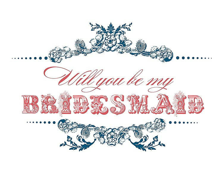 Front View - Ocean Blue & Perfect Coral Will You Be My Bridesmaid Card - Vintage