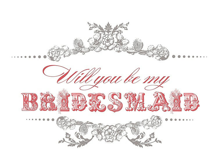 Front View - Taupe & Perfect Coral Will You Be My Bridesmaid Card - Vintage
