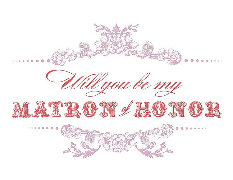 Front View - Hyacinth (iridescent Taffeta) & Perfect Coral Will You Be My Matron of Honor Card - Vintage