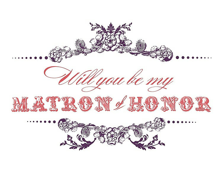 Front View - African Violet & Perfect Coral Will You Be My Matron of Honor Card - Vintage