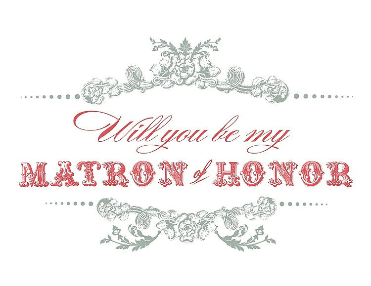 Front View - Celadon & Perfect Coral Will You Be My Matron of Honor Card - Vintage