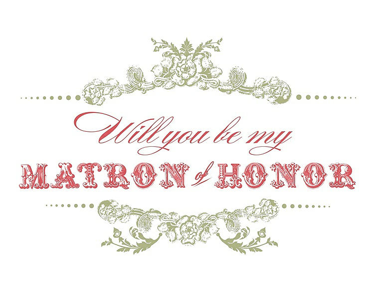 Front View - Mint & Perfect Coral Will You Be My Matron of Honor Card - Vintage