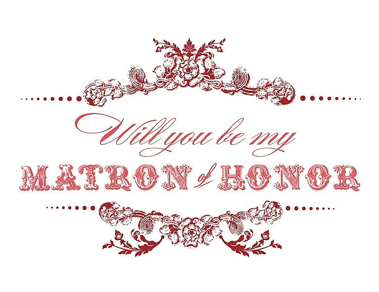 Front View - Ribbon Red & Perfect Coral Will You Be My Matron of Honor Card - Vintage
