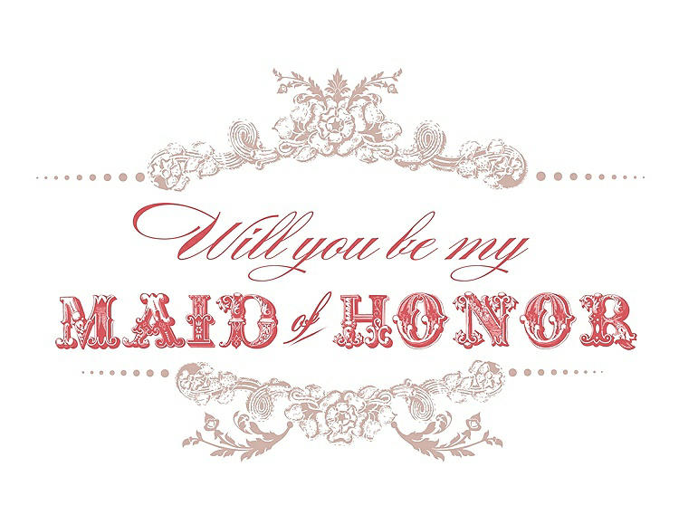 Front View - Pearl Pink & Perfect Coral Will You Be My Maid of Honor Card - Vintage