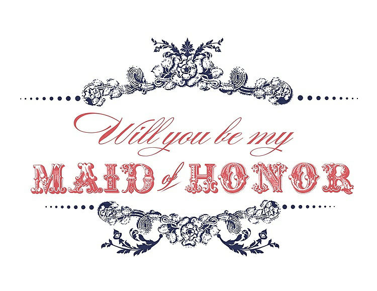 Front View - Blueberry & Perfect Coral Will You Be My Maid of Honor Card - Vintage