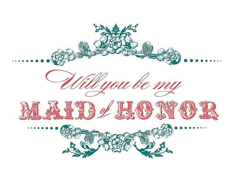Front View - Jade & Perfect Coral Will You Be My Maid of Honor Card - Vintage