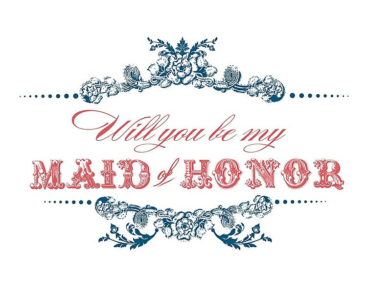 Front View - Ocean Blue & Perfect Coral Will You Be My Maid of Honor Card - Vintage