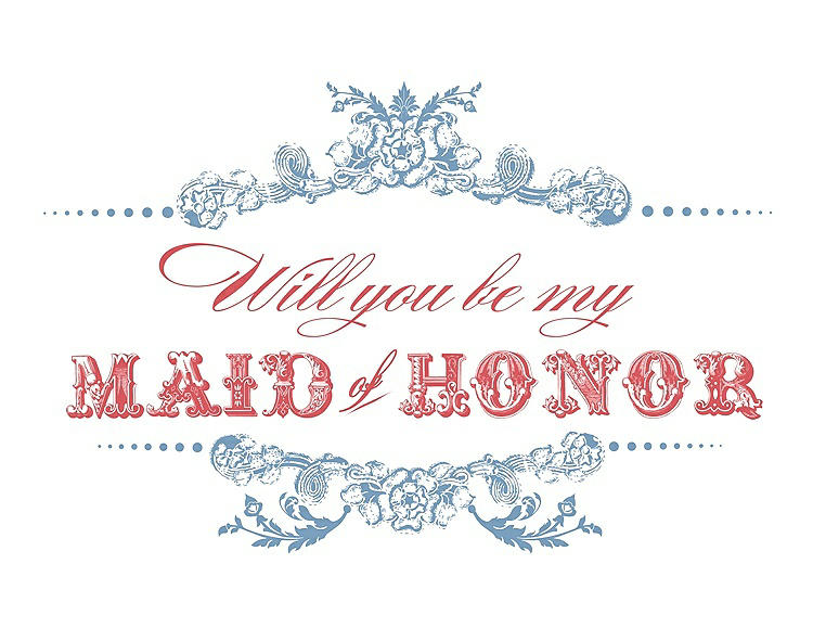 Front View - Windsor Blue & Perfect Coral Will You Be My Maid of Honor Card - Vintage