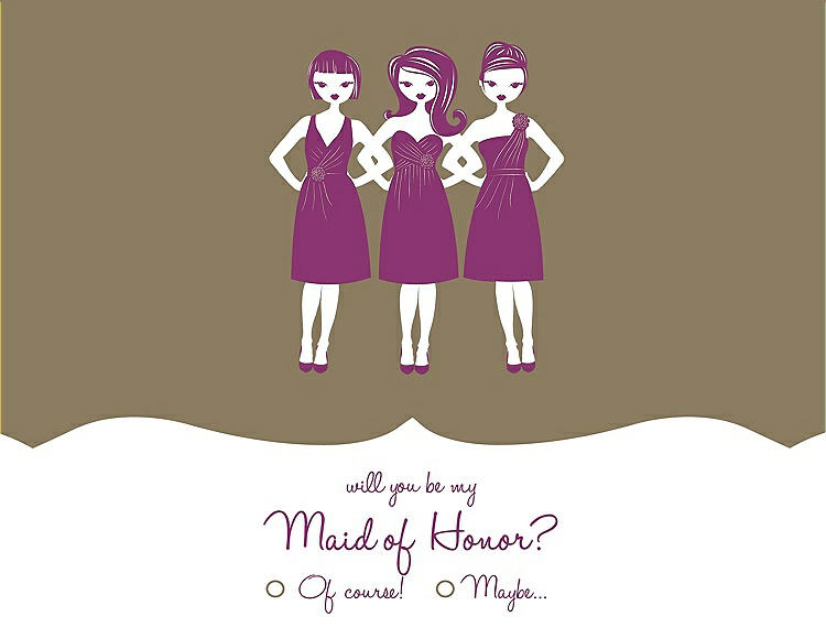 Front View - Antique Gold & Persian Plum Will You Be My Maid of Honor Card - Girls Checkbox