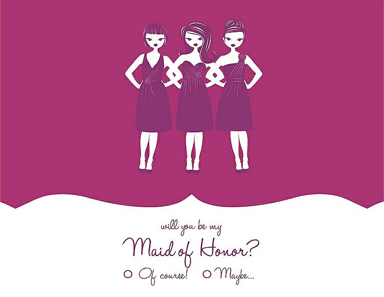 Front View - Cerise & Persian Plum Will You Be My Maid of Honor Card - Girls Checkbox
