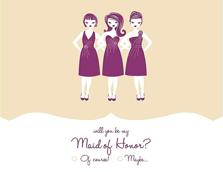 Front View - Corn Silk & Persian Plum Will You Be My Maid of Honor Card - Girls Checkbox